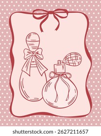Elegant bottle of perfume in coquette style