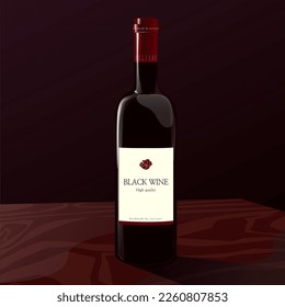 elegant bottle of red wine on a large wooden table