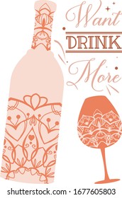 Elegant of bottle wine and glass champagne. Vector