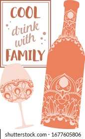 Elegant of bottle wine and glass champagne. Vector