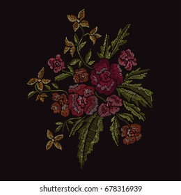 Elegant bouquet with flowers, design element. Floral composition can be used for wedding, baby shower, mothers day, valentines day cards, invitations. Embroidery decorative flowers