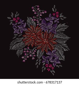 Elegant bouquet with flowers, design element. Floral composition can be used for wedding, baby shower, mothers day, valentines day cards, invitations. Embroidery decorative flowers
