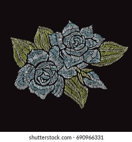 Elegant bouquet with gardenia flowers, design element. Can be used for decorations, fabrics, manufacturing, cards, invitations. Embroidery style. Editable
