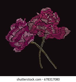 Elegant bouquet with rose flowers, design element. Floral composition can be used for wedding, baby shower, mothers day, valentines day cards, invitations. Embroidery decorative flowers