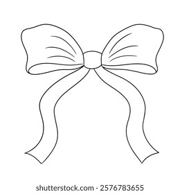 Elegant bow line art. Silhouette ribbon, simple, minimalistic design. Gift wrapping, logo. Vector isolated on white background