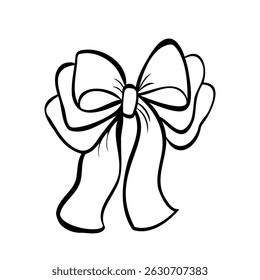 Elegant bow made of wide ribbon with soft curves and folds. Minimalist doodle vector. Great for gift tags, festive designs, or stationery elements.