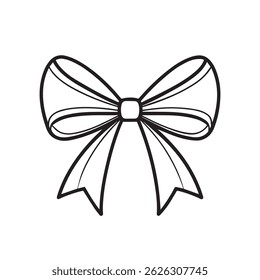 Elegant Bow Outline Drawing – Black and White Ribbon Clipart for Crafts, Coloring, and Design
