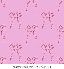 Elegant bow seamless pattern. Silhouette ribbon, simple, minimalistic vintage design. Gift wrapping, logo. Vector 