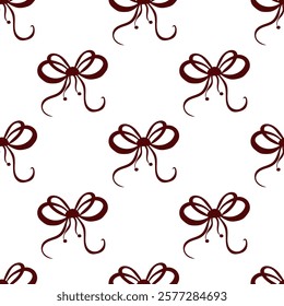 Elegant bow seamless pattern. Silhouette ribbon, simple, minimalistic vintage design. Gift wrapping, logo. Vector 