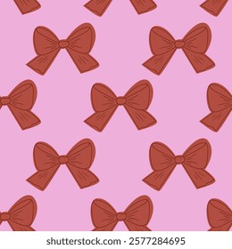 Elegant bow seamless pattern. Silhouette ribbon, simple, minimalistic vintage design. Gift wrapping, logo. Vector 