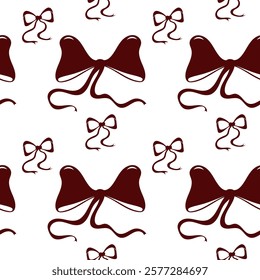 Elegant bow seamless pattern. Silhouette ribbon, simple, minimalistic vintage design. Gift wrapping, logo. Vector 