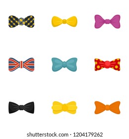 Elegant bow tie icon set. Flat set of 9 elegant bow tie vector icons for web design