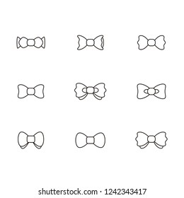 Elegant bow tie icon set. Flat set of 9 elegant bow tie vector icons for web design