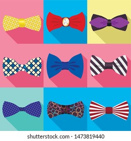 Elegant bow tie icon set. Flat set of 9 elegant bow tie vector icons for web design isolated on white background