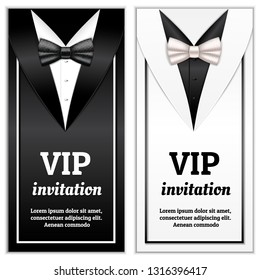 Elegant bowtie suit banner set. Realistic illustration of elegant bowtie suit vector banner set for web design