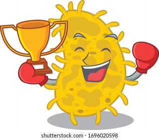 An elegant boxing winner of bacteria spirilla mascot design style