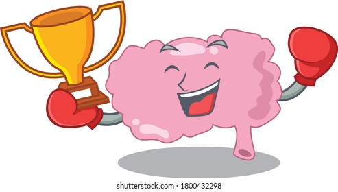 An elegant boxing winner of brain caricature design concept