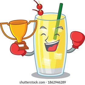 An elegant boxing winner of pina colada cocktail caricature design concept
