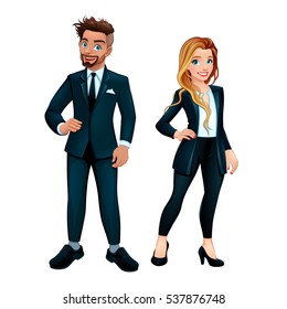 Elegant boy and girl. Vector isolated cartoon characters
