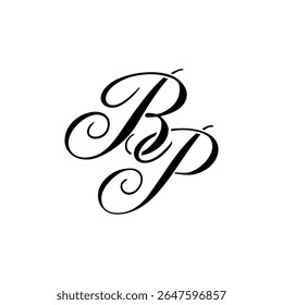 Elegante logotipo del monograma de BP en escritura negra - diseño inicial de caligrafía de lujo sobre fondo blanco