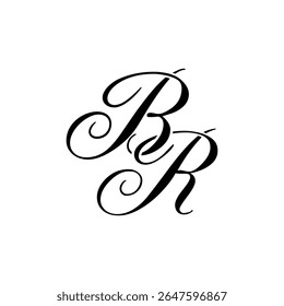 Elegant BR Monogram Logo in Black Script – Luxury Calligraphy Initial Design on White Background