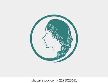 Elegant braid woman logo round circle vector ethnic traditional culture girl editable