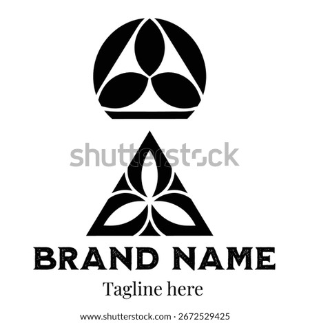 Elegant Brand Logo Design Featuring Abstract Floral Triangles and Distinctive Typography for a Sophisticated Brand Identity