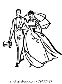 Elegant Bride And Groom - Retro Clipart Illustration