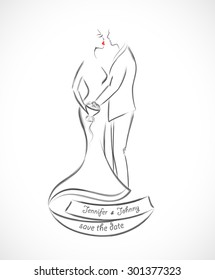 Elegant bride and groom silhouettes.