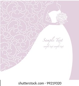 Elegant Bride holding flowers on lilac background