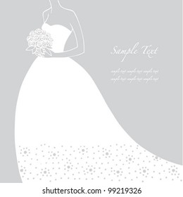 Elegant Bride holding flowers on silver background