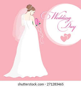 Elegant bride holding flowers. Vector illustration.