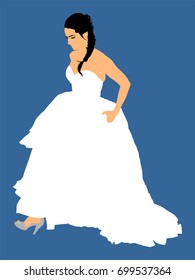 Elegant bride on wedding day, in wedding dress vector illustration. Married young woman. Just married. Beautiful lady in white dress waiting for groom.