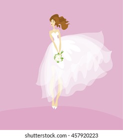 elegant bride in white dress concept. white transparent veil vector illustration. bride wedding dress concept vector illustration. spring rosy celebration woman in white dress