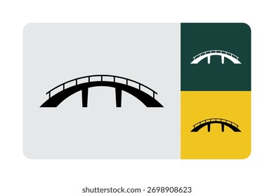Elegante conjunto de iconos de puente para el diseño de Sitio web o App de viaje, con un estilo minimalista en blanco y negro sobre fondos grises, verdes y amarillos