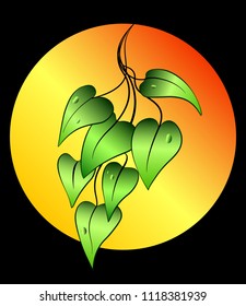 Elegant bright branch of leaves on a black background. Vector illustration.
