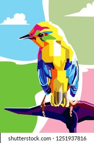 Elegant with bright colors, illustrated images of a yellow bird with colorful backgrounds