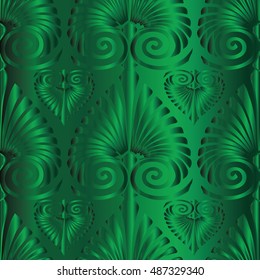 Elegant bright emerald abstract floral vector seamless pattern background wallpaper illustration with vintage decorative modern 3d  Paisley flowers and ornaments.Green seamless pattern. Floral 3d 