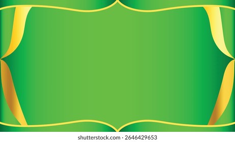 Elegant bright green background with a decorative golden ribbon frame. Perfect for luxury invitations, festive projects, wedding stationery, greeting cards, and stylish design templates.