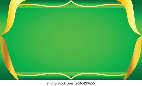 Elegant bright green background with a decorative golden ribbon frame. Perfect for luxury invitations, festive projects, wedding stationery, greeting cards, and stylish design templates.