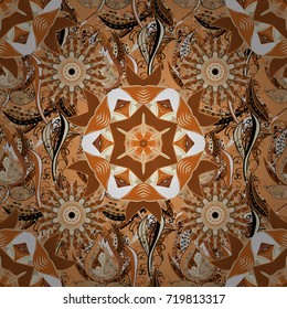 Elegant, bright and seamless brown, beige and orange flower pattern design. It can be used on mug prints, baby apparels, wallpaper, wrapping boxes etc. Vector.