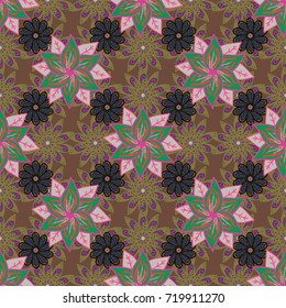 Elegant, bright and seamless brown, green and pink flower pattern design. It can be used on mug prints, baby apparels, wallpaper, wrapping boxes etc.