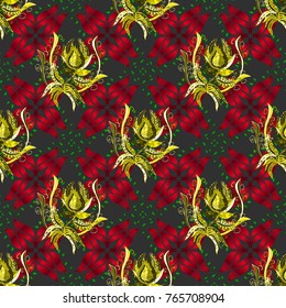 Elegant, bright and seamless gray, red and yellow flower pattern design. It can be used on mug prints, baby apparels, wallpaper, wrapping boxes etc.