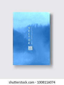 Elegant brochure template design with blue ink brush elements. Abstract decoration. Vector illustration.