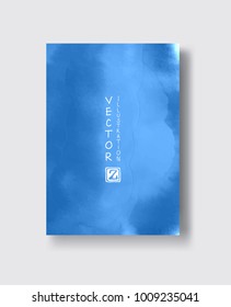 Elegant brochure template design with blue ink brush elements. Abstract decoration. Vector illustration.