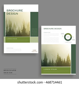 Elegant brochure template design with foggy woodland and geometric elements