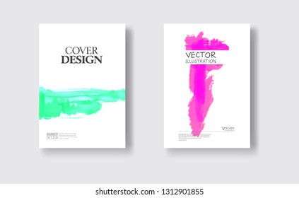 Elegant brochure template design with ink brush elements. Abstract decoration. Vector illustration.