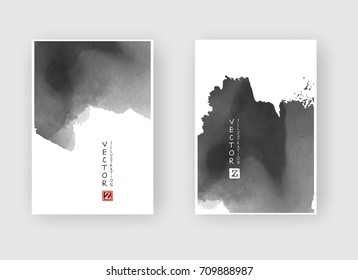 Elegant brochure template design with ink brush elements. Abstract decoration. Vector illustration.