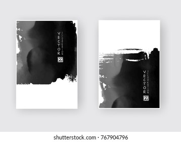 Elegant brochure template design with ink brush elements. Abstract decoration. Vector illustration.