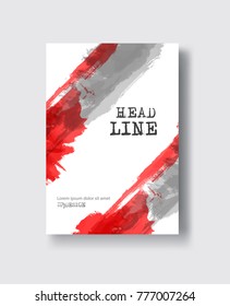 Elegant brochure template design with ink brush elements. Abstract decoration. Vector illustration.